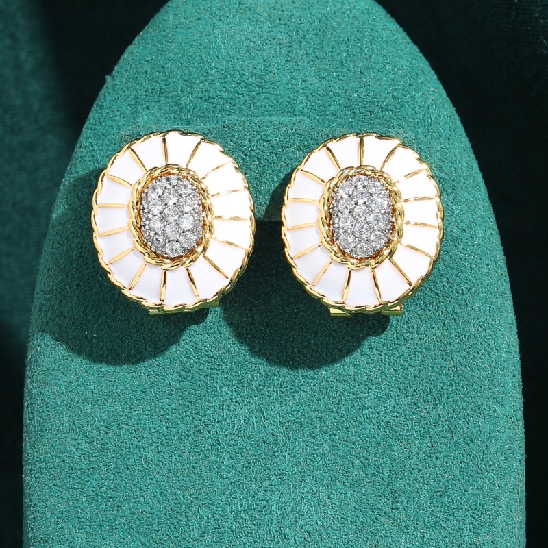 Vintage Fashion Jewelry Brands - Vintage White Enamel Rhinestone Oval Earrings