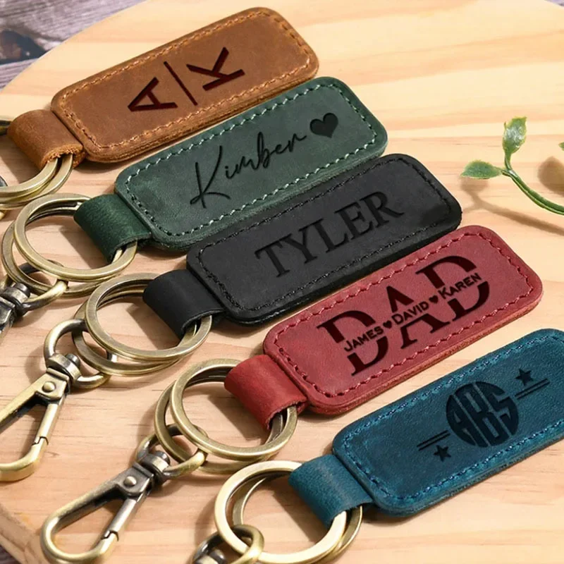 Vintage Fashion Rings - Laser Custom Logo Leather Keychain Engrave