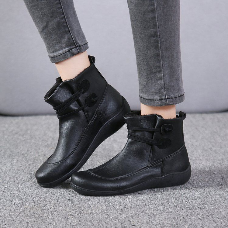 Women Vintage Round Toe PU Lea - Vintage Fashion Plus Size 评论和价格