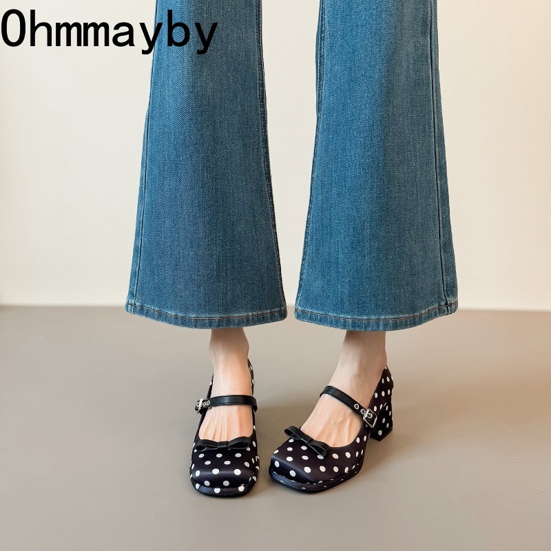 Vintage Thick Heel Polka Dot W - Vintage Fashion Female 评论和价格