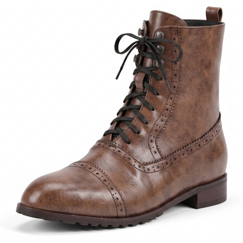 Women Retro Lace-up Leather Fa - Vintage Fashion Fabrics 评论和价格