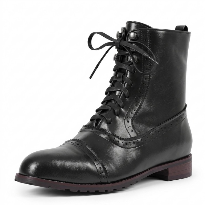 Women Retro Lace-up Leather Fa - Vintage Fashion Fabrics 评论和价格