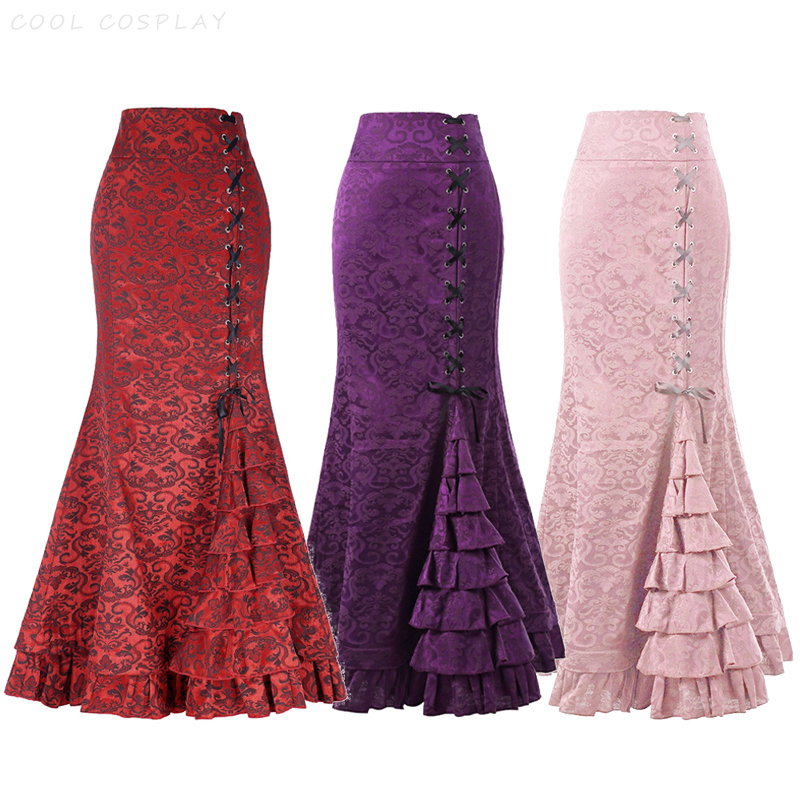 Long Skirts Women Punk Fish Ta - Vintage Fashion Fabrics 评论和价格