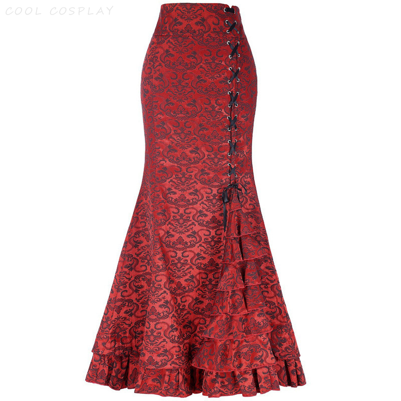 Long Skirts Women Punk Fish Ta - Vintage Fashion Fabrics 评论和价格