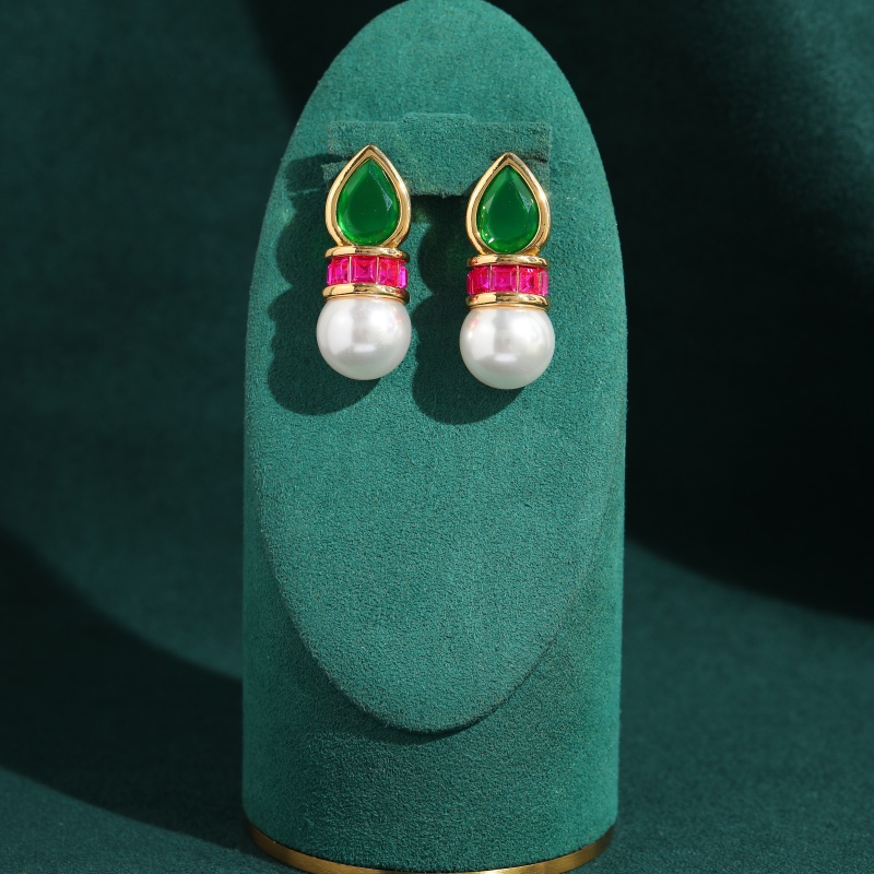Vintage Green Glass Pink Zirco - Vintage Fashion Jewelry Brands 评论和价格