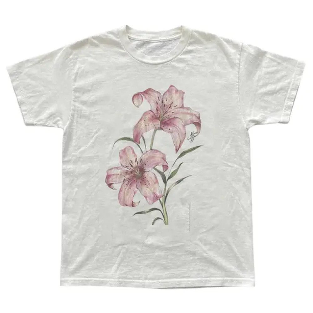 Pink Lily Floral T-Shirt, Tree - Vintage Fashion Fabrics 评论和价格