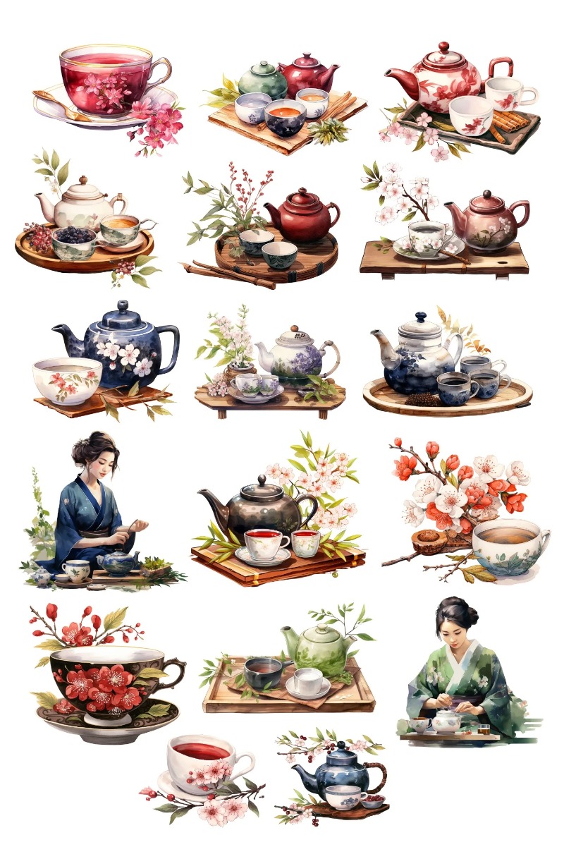 Cute Watercolor Tea Ceremony,  - Vintage Fashion Magazines 评论和价格
